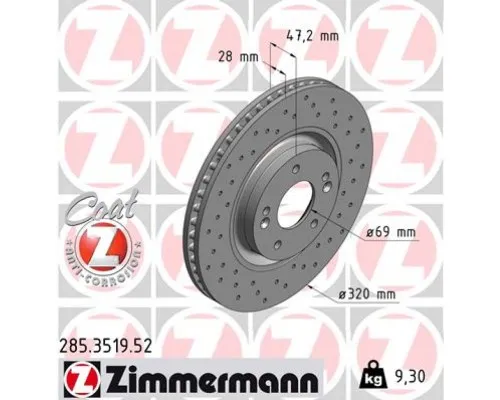 Гальмівний диск ZIMMERMANN 285.3519.52