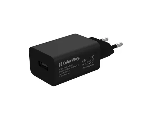 Зарядний пристрій ColorWay 1USB AUTO ID 2A (10W) black + cable Lightning (CW-CHS012CL-BK)