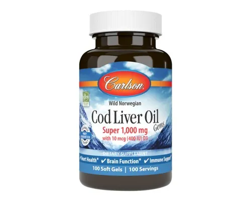 Жирні кислоти Carlson Жир із печінки Норвезької Тріски, 1000 мг, Cod Liver Oil, 10 (CAR-01301)