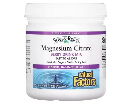 Минералы Natural Factors Магний цитрат в порошке, вкус ягод, Stress-Relax, Magnesium Citrate, 25 (NFS-03540)