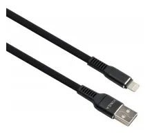 Дата кабель USB 2.0 AM to Lightning 1.0m flat nylon black Vinga (VCPDCLFNB1BK)