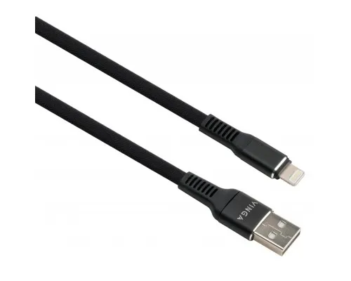 Дата кабель USB 2.0 AM to Lightning 1.0m flat nylon black Vinga (VCPDCLFNB1BK)