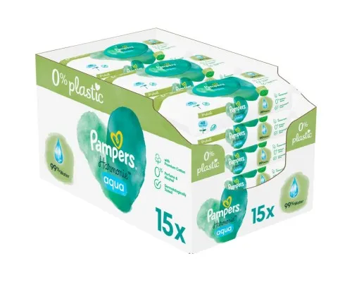 Детские влажные салфетки Pampers Harmonie Aqua 15 пачек x 48 шт (8006540510247)