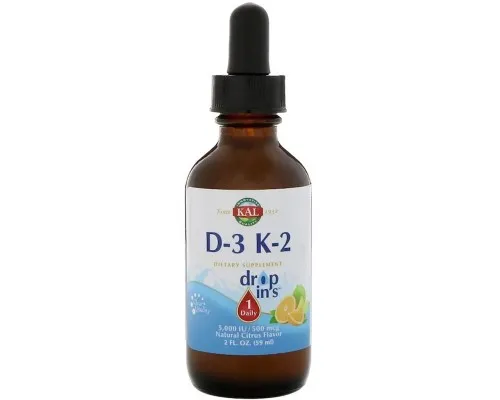 Вітамін KAL Вітамін D3 + K2, Vitamin D3 K2 Drop, цитрусовий смак, 59 мл. (CAL-41369)