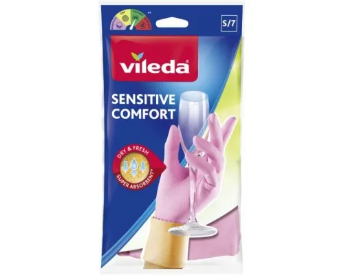 Рукавички господарські Vileda Sensitive ComfortPlus латексні для делікатних робіт S 1 пара (4003790006876)