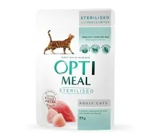 Вологий корм для кішок Optimeal для стерилізованих з індичкою і курячим філе в соусі 85 г (4820083906015)