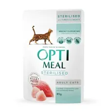 Влажный корм для кошек Optimeal для стерилизованных с индейкой и куриным филе в соусе 85 г (4820083906015)