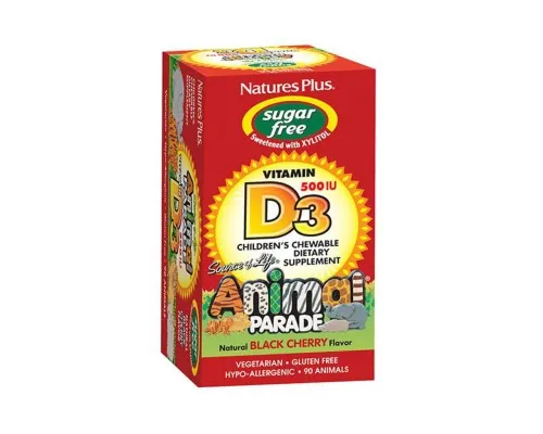 Витамин Natures Plus Витамин D3 для Детей без Сахара, Вкус Черной Вишни, Animal P (NAP-29923)