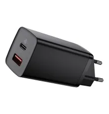 Зарядний пристрій Baseus 2xUSB 65W GaN (USB-C+USB-A) black (CCGAN2L-B01)