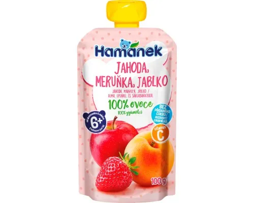 Детское пюре Hamanek из яблок, клубники и абрикосов 100 г (1215914)