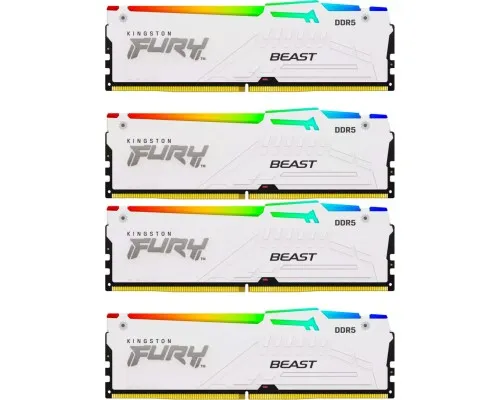 Модуль памяті для компютера DDR5 128GB (4x32GB) 5600 MHz FURY Beast RGB White Kingston Fury (ex.HyperX) (KF556C40BWAK4-128)