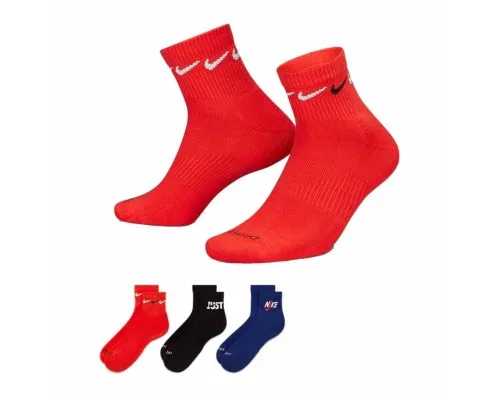 Шкарпетки Nike U NK EVERYDAY PLUS CUSH ANKLE DH3827-905 38-42 3 пари Чорний/Синій/Червоний (196147075268)