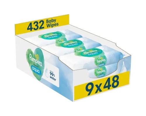 Детские влажные салфетки Pampers Harmonie Aqua 9 пачек х 48 шт (8006540811245)