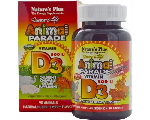 Витамин Natures Plus Витамин D3 для Детей, Вкус Черной Вишни, Animal Parade, 90 (NAP-29950)
