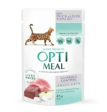 Влажный корм для кошек Optimeal с эффектом выведения шерсти с уткой и печенью в желе 85 г (4820215364027)