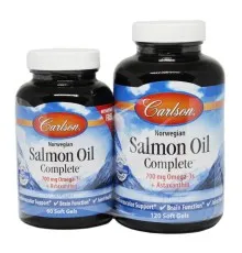 Жирні кислоти Carlson Лососевий жир, Salmon Oil Complete, 120+60 желатинових капсу (CAR-18340)