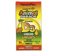 Витамин Natures Plus Витамин D3 400 МЕ для Детей, Вкус апельсина, Animal Parade, Vitamin D3 (NAP-29941)