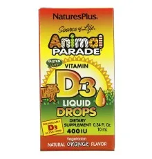 Витамин Natures Plus Витамин D3 400 МЕ для Детей, Вкус апельсина, Animal Parade, Vitamin D3 (NAP-29941)