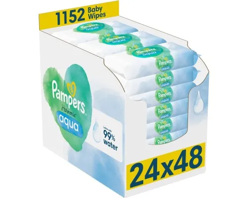 Детские влажные салфетки Pampers Harmonie Aqua 24 пачки х 48 шт (8006540811276)