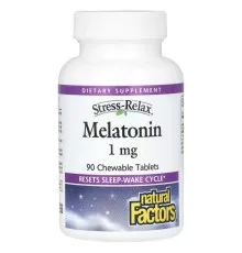 Амінокислота Natural Factors Мелатонін, 1 мг, Stress Relax, Melatonin, 90 жувальних таблеток (NFS-02713)
