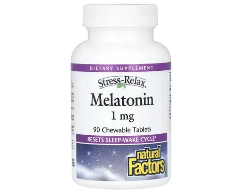 Амінокислота Natural Factors Мелатонін, 1 мг, Stress Relax, Melatonin, 90 жувальних таблеток (NFS-02713)