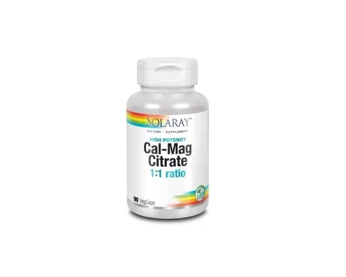 Минералы Solaray Кальций И Магний, Cal-Mag Citrate, High Potency, 90 Капсул (SOR04524)