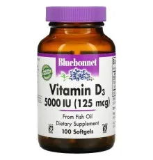Вітамін Bluebonnet Nutrition Вітамін D3 5000IU (125 мкг), Vitamin D3, 100 желатинових кап (BLB-00321)