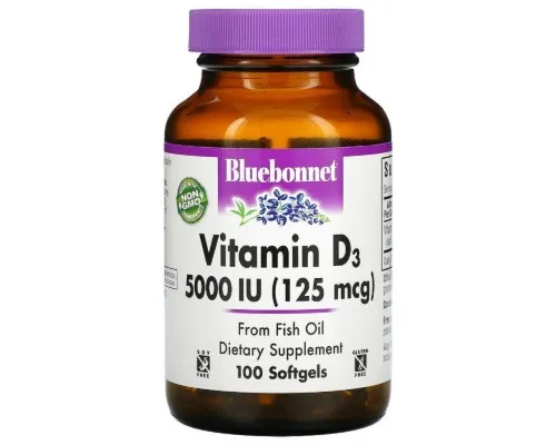 Витамин Bluebonnet Nutrition Витамин D3 5000IU (125 мкг), Vitamin D3, 100 желатиновых ка (BLB-00321)