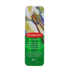 Карандаши цветные Derwent ACADEMY METALLIC, 6 цв. в металлическом пенале (043100982005)