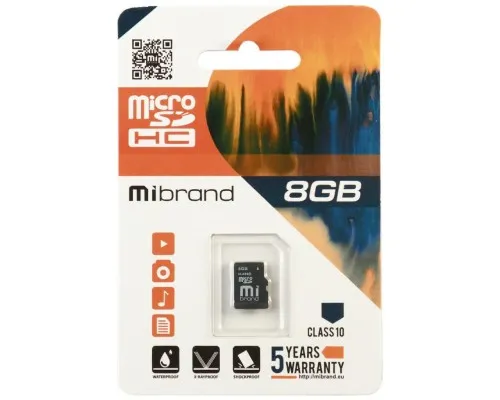 Карта пам'яті Mibrand 8GB mircroSD class 6 (MICDC6/8GB)