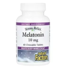 Амінокислота Natural Factors Мелатонін, 10 мг, Stress Relax, Melatonin, 60 жувальних таблеток (NFS-02719)