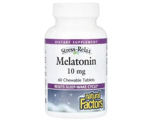Аминокислота Natural Factors Мелатонин, 10 мг, Stress Relax, Melatonin, 60 жевательных таблеток (NFS-02719)