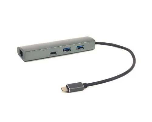 Порт-реплікатор PowerPlant Type-C USB 3.1 -> 2*USB3.0, Type-C USB3.1, Gigabit Ethernet (CA910557)