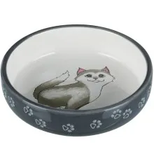 Посуд для котів Trixie Миска для короткомордих порід котів 300 мл/15 см (сіра) (4011905247847)