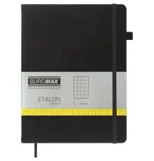 Книга записна Buromax Etalon 190x250 мм 96 аркушів в клітинку обкладинка зі штучної шкіри Чорна (BM.292160-01)