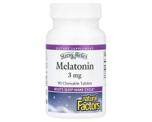 Аминокислота Natural Factors Мелатонин, 3 мг, Stress Relax, Melatonin, 90 жевательных таблеток (NFS-02715)