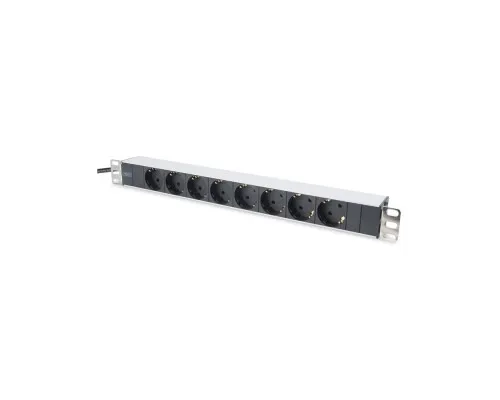 Силовий блок 1U, 8xSchuko, 16A, 250V, вилка Schuko Zpas (DN-95401)