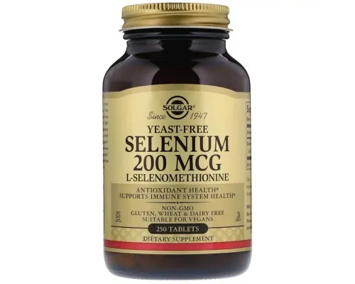 Мінерали Solgar Селен, (селенометіонін), Selenium, Yeast-Free, 200 мкг, 250 (SOL-02558)