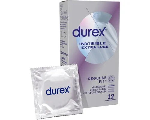 Презервативы Durex Invisible Extra Lube ультратонкие с дополнит. смазкой 12 шт. (5052197057089)