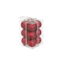 Елочная игрушка Jumi 12шт, 4 см, пластик, красный с блестками (5900410791152)