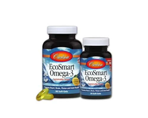 Жирні кислоти Carlson Омега-3, Смак Лимона, EcoSmart Omega-3, 90+30 желатинових ка (CAR-01804)