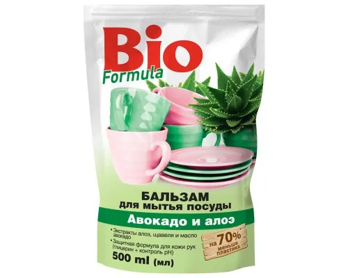 Засіб для ручного миття посуду Bio Formula Авокадо та Алое дой-пак 500 мл (4823015900020)