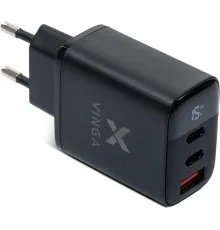 Зарядний пристрій Vinga 2xUSB-C PD30W + USB-A QC30W Display 30W Max (VCR30ACCDB)
