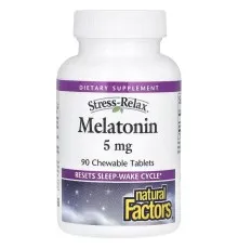 Амінокислота Natural Factors Мелатонін, 5 мг, Stress Relax, Melatonin, 90 жувальних таблеток (NFS-02717)