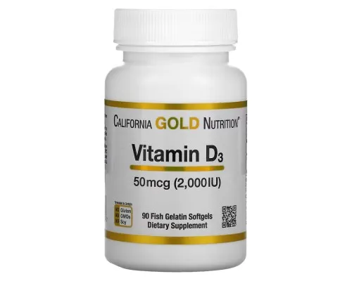 Витамин California Gold Nutrition Витамин D3, 2000 МЕ, Vitamin D3, 90 капсул из рыбьего желатина (CGN-01179)