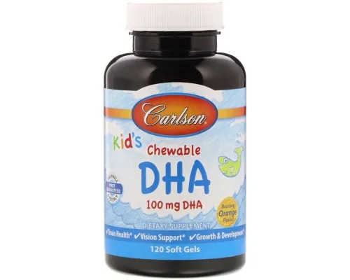 Жирні кислоти Carlson Риб'ячий жир (DHA) для Дітей, Смак Апельсина, Kid's Chewable (CAR-01571)