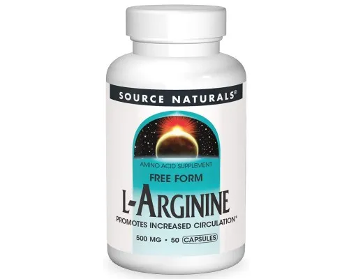 Аминокислота Source Naturals L-Аргинин 500мг, L-Arginine, 50 капсул (SN1686)