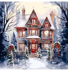 Картина по номерам Santi Будинок у зимовому лісі 40х40 см (954751)