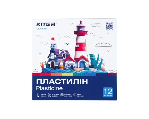 Пластилін Kite Classic 12 кольорів, 240 г (K-1086)