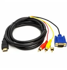 Кабель мультимедийный HDMI to VGA / 3*RCA 1.0m 1080p PowerPlant (CA912018)